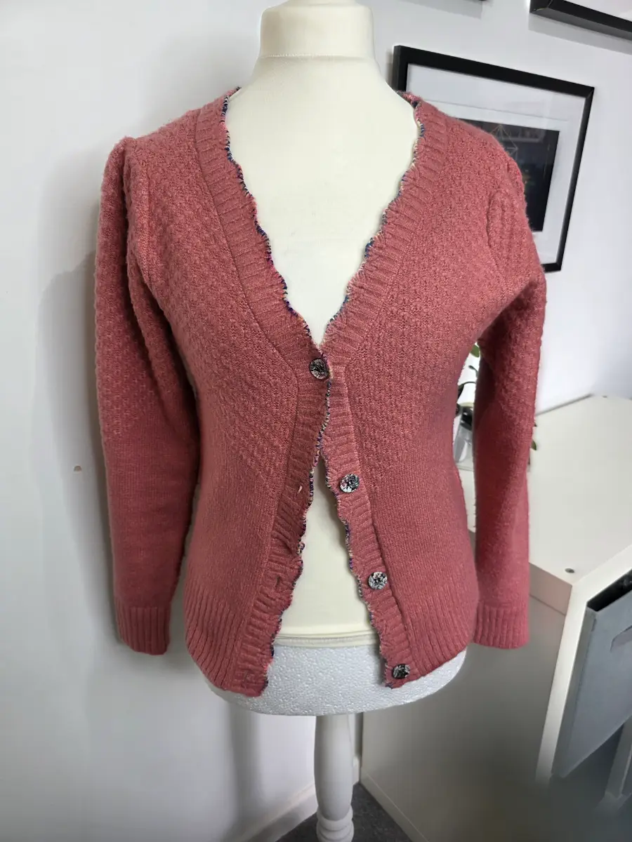 Joe Browns Cardigan Size 12 Pink Textured Knit Button Front Cosy Scallop Edge