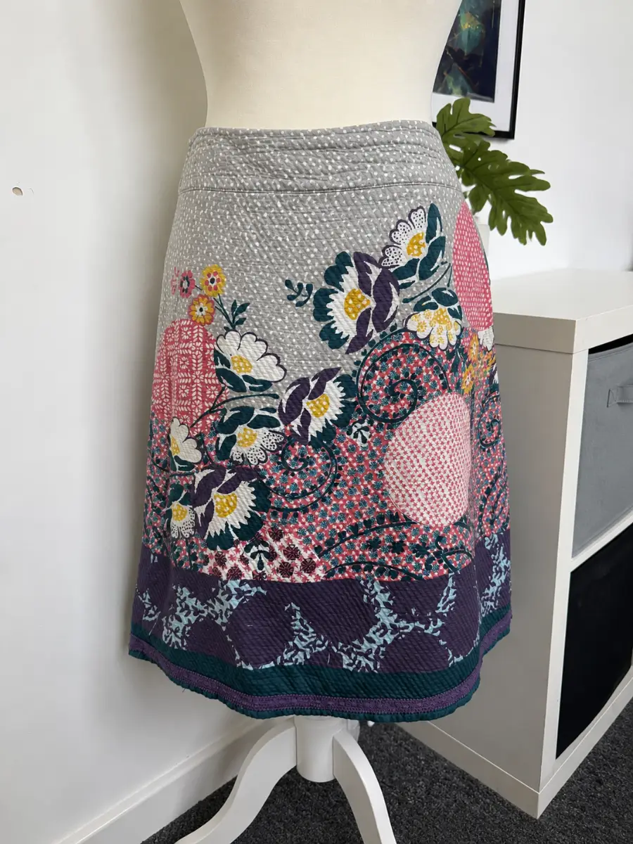 White Stuff Summer Skirt Size18 A Line Boho Patchwork Floral Quilted