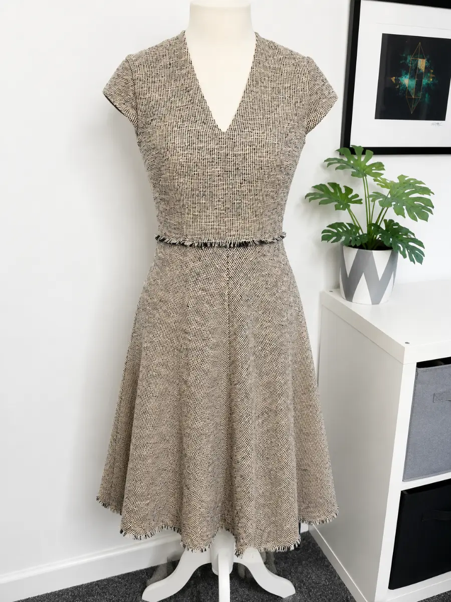 L.K. Bennett Dress Size 10 Fit Flare Designer Pink Textured Tweed Bouclé