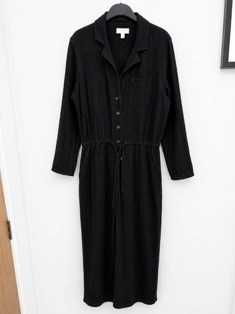 The White Company White Label Black Cheesecloth Boilersuit Jumpsuit Size 12