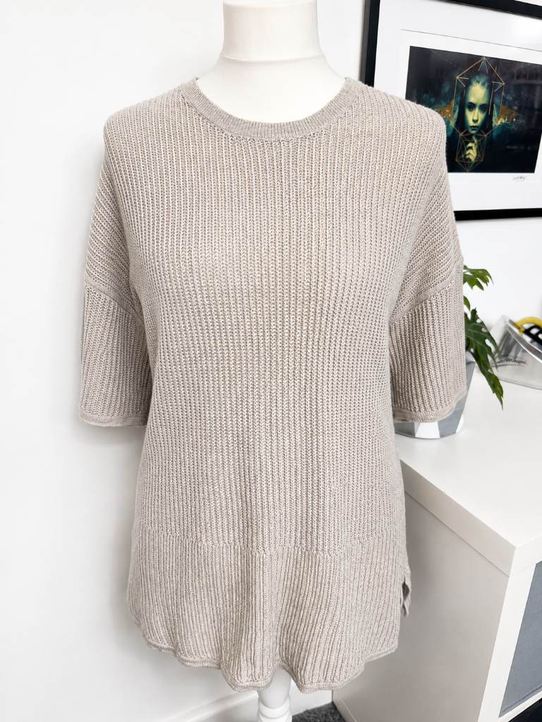 AllSaints Metz Waffle Knit Jumper Small Oversized 10 12 Beige Cotton Crew Neck