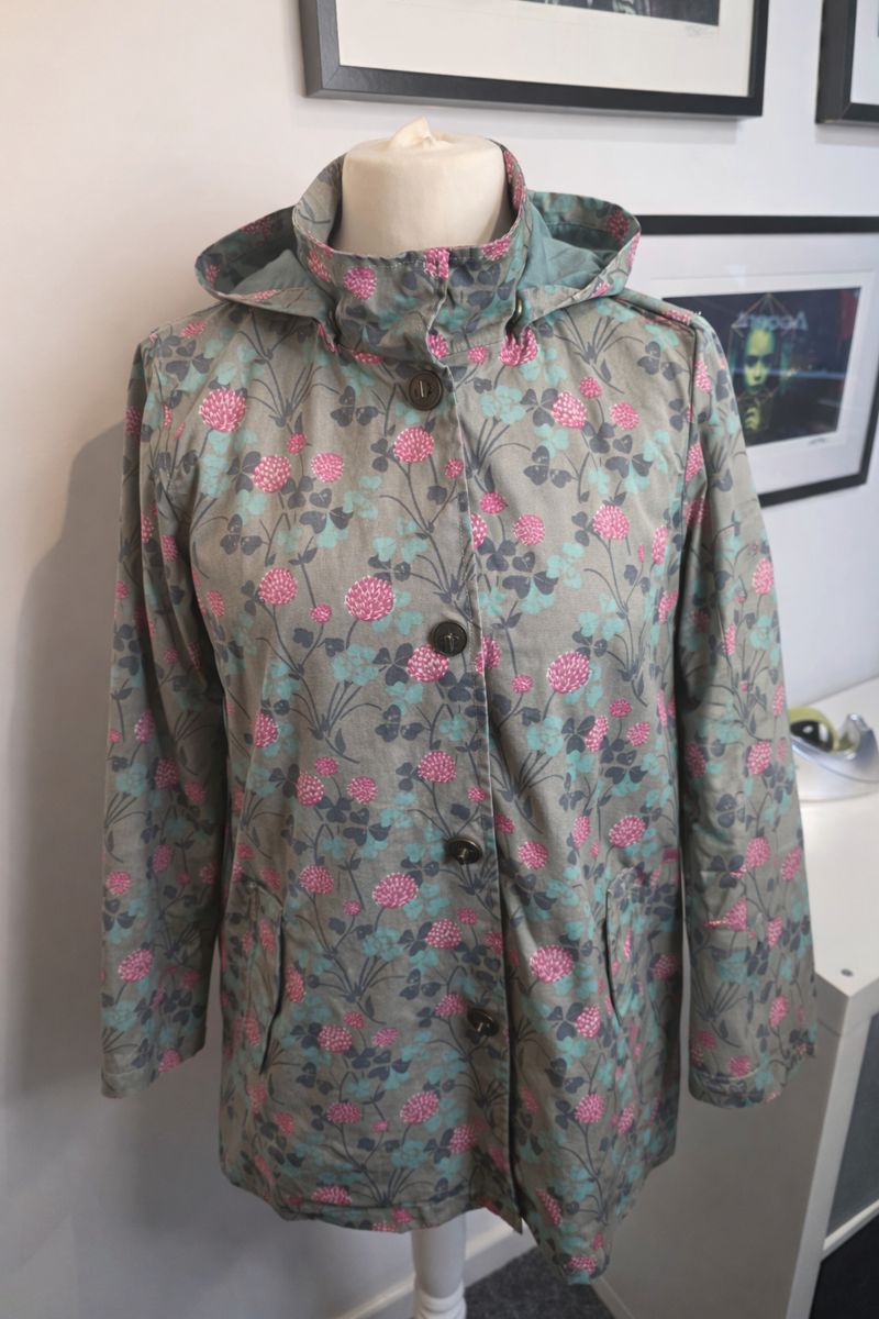 Seasalt Rain Jacket Size 12 Floral Hooded Tin Cloth Weather Resistant