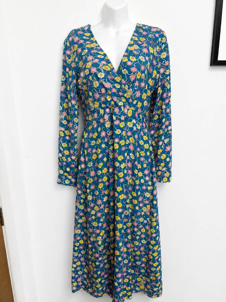 YAS Floral Midi Dress Size Small 10 12 Teal Pink Yellow Wrap Cottagecore Wedding
