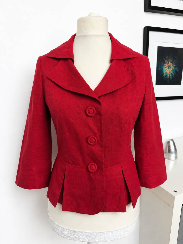 Laura Ashley Linen Jacket Size 12 RedTailored Cropped Blazer Smart