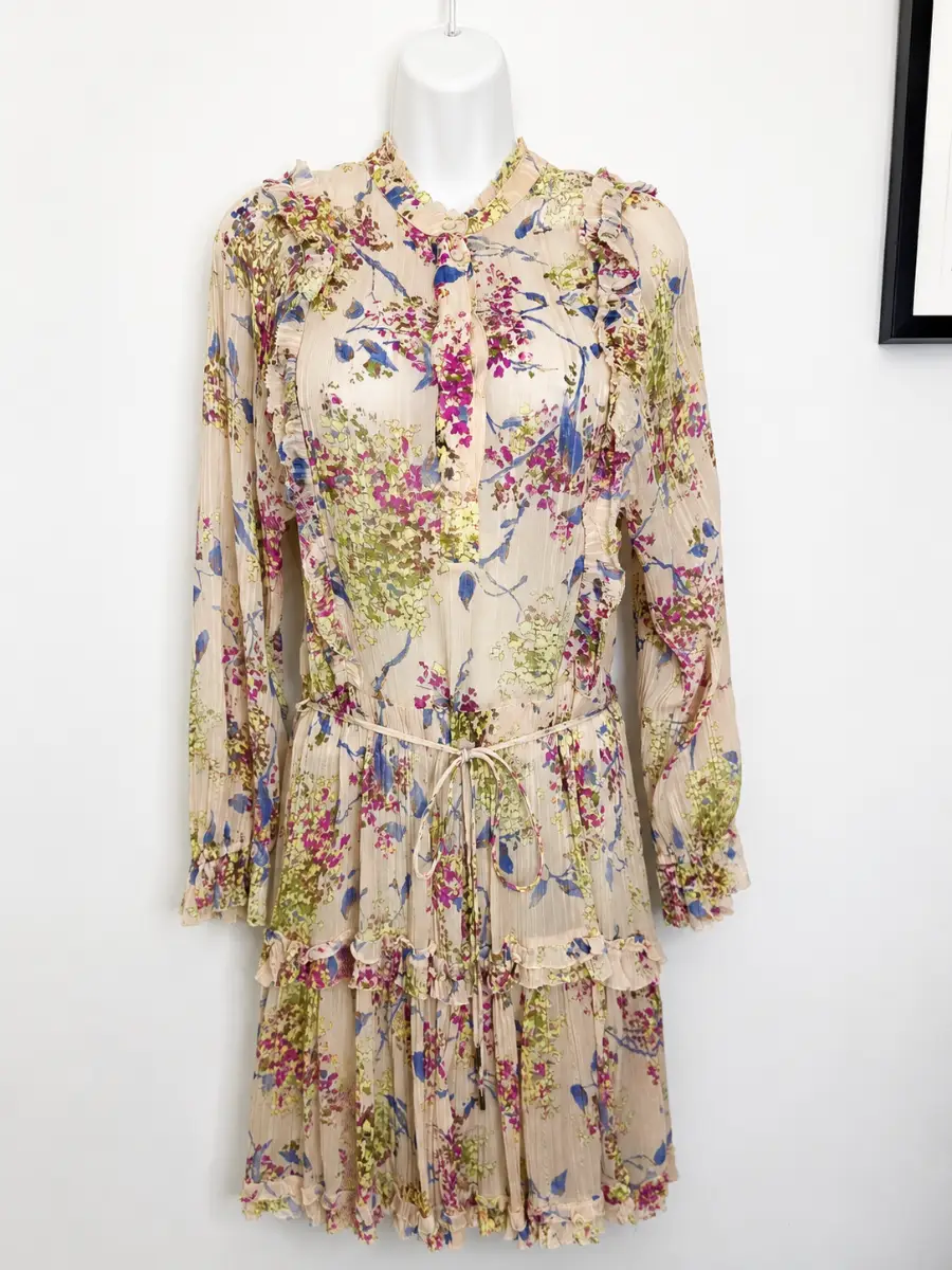 Reiss Summer Dress Size 8 Sheer Floral Mini Boho Floaty Holiday