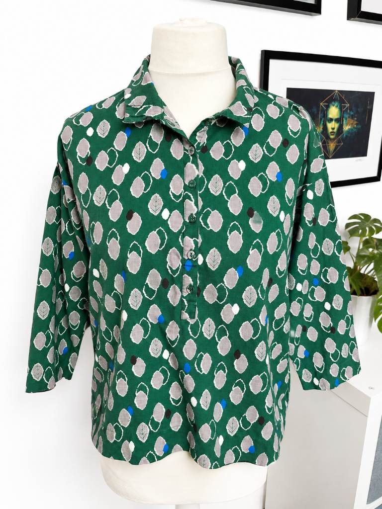 Seasalt Cornwall Lower Moors Summery Shirt Size 10 Green Leaf Print Oversized