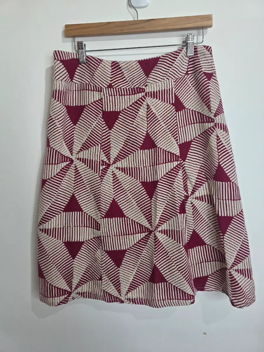 Monsoon Linen Summer Skirt Size 12 Geometric A Line Lined Midi