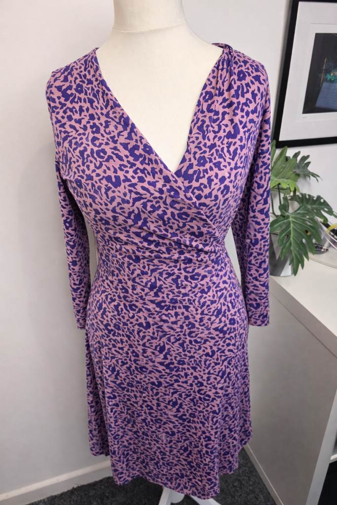 LK Bennett Wrap Midi Dress Size 12 Animal Print Smart Occasion Stretch Wedding