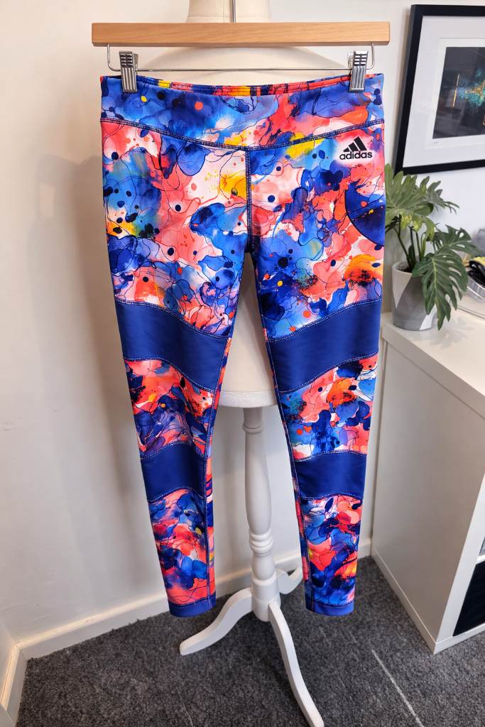 Adidas Printed Mesh Leggings Size Medium UK 12 14 Blue Gym NWT