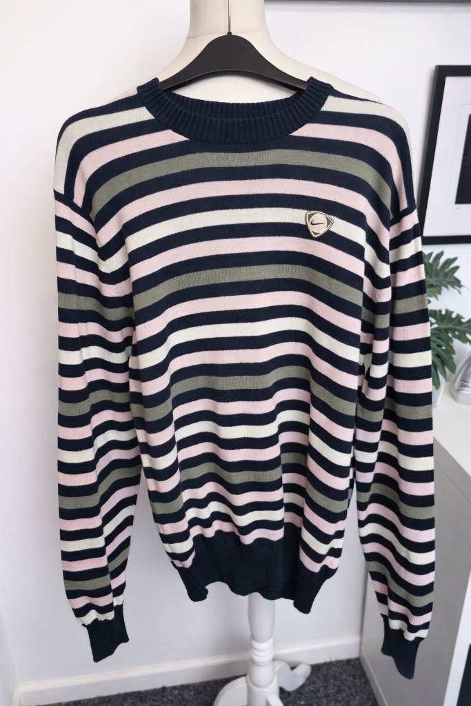 Vintage Nike Knit Jumper Medium Y2K 90s Striped Cotton Streetwear Sweatshirt