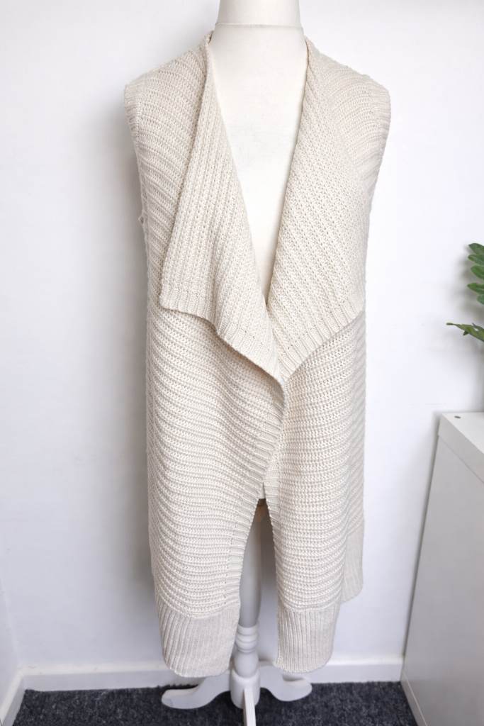 Brave Soul Longline Cardigan Size 14 Cream Sleeveless Chunky Knit Waterfall