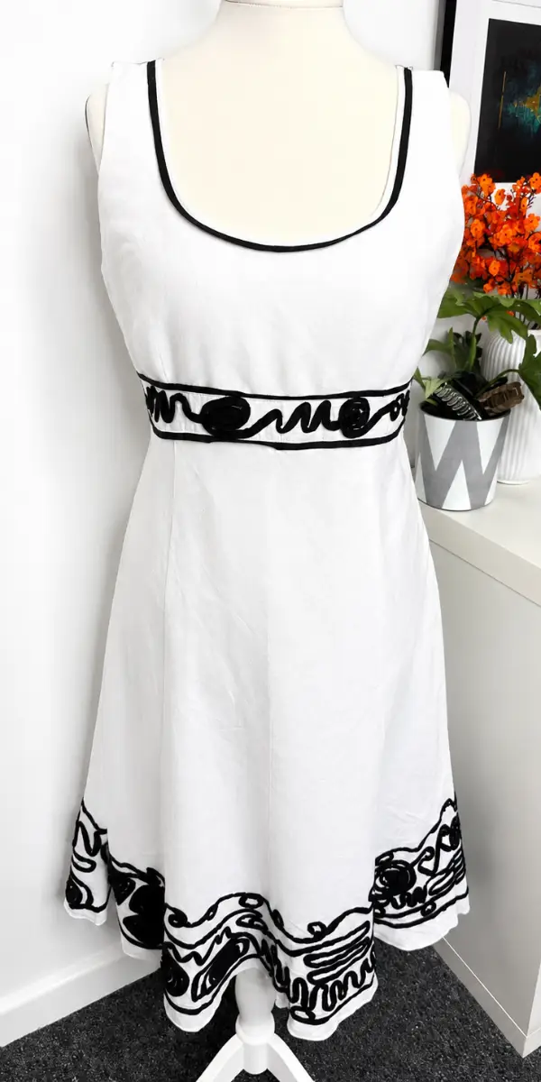 Per Una Linen Dress Size 14R Embroidered Midi Wedding Occasion Summer