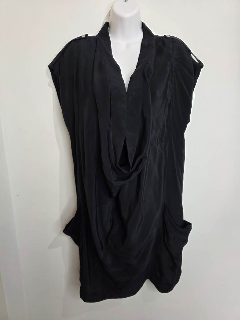 Reiss Cowl Neck Dress Size 10 Black Draped Sleeveless Midi Designer Summer