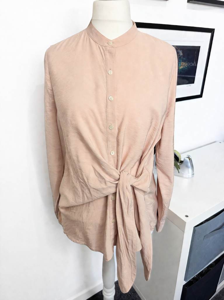 Kley Tie Front Shirt Size 14 Blush Pink Oversized Minimalist Workwear