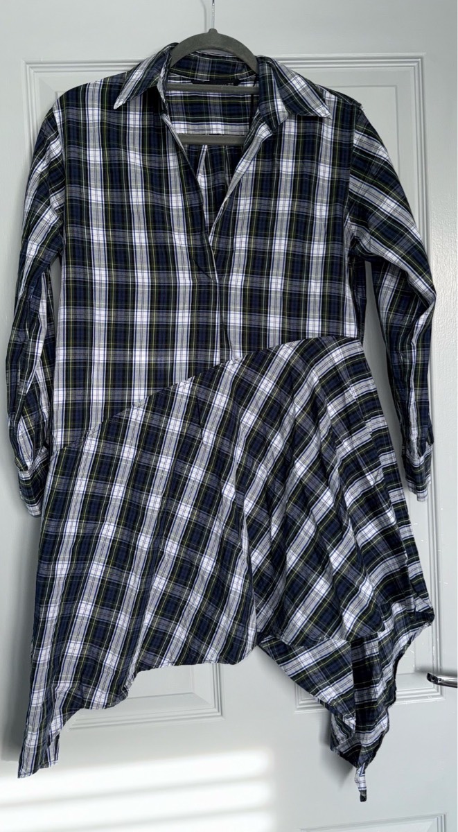 Ladies Zara Blue Checked Oversized Shirt Dress Size XS