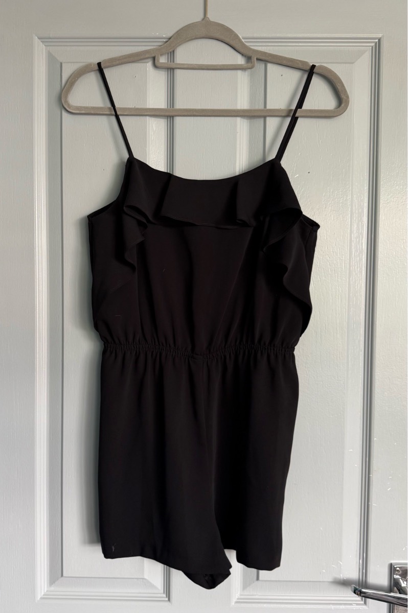Ladies Black Ruffled Strappy Sleeve Topshop Playsuit Size 10