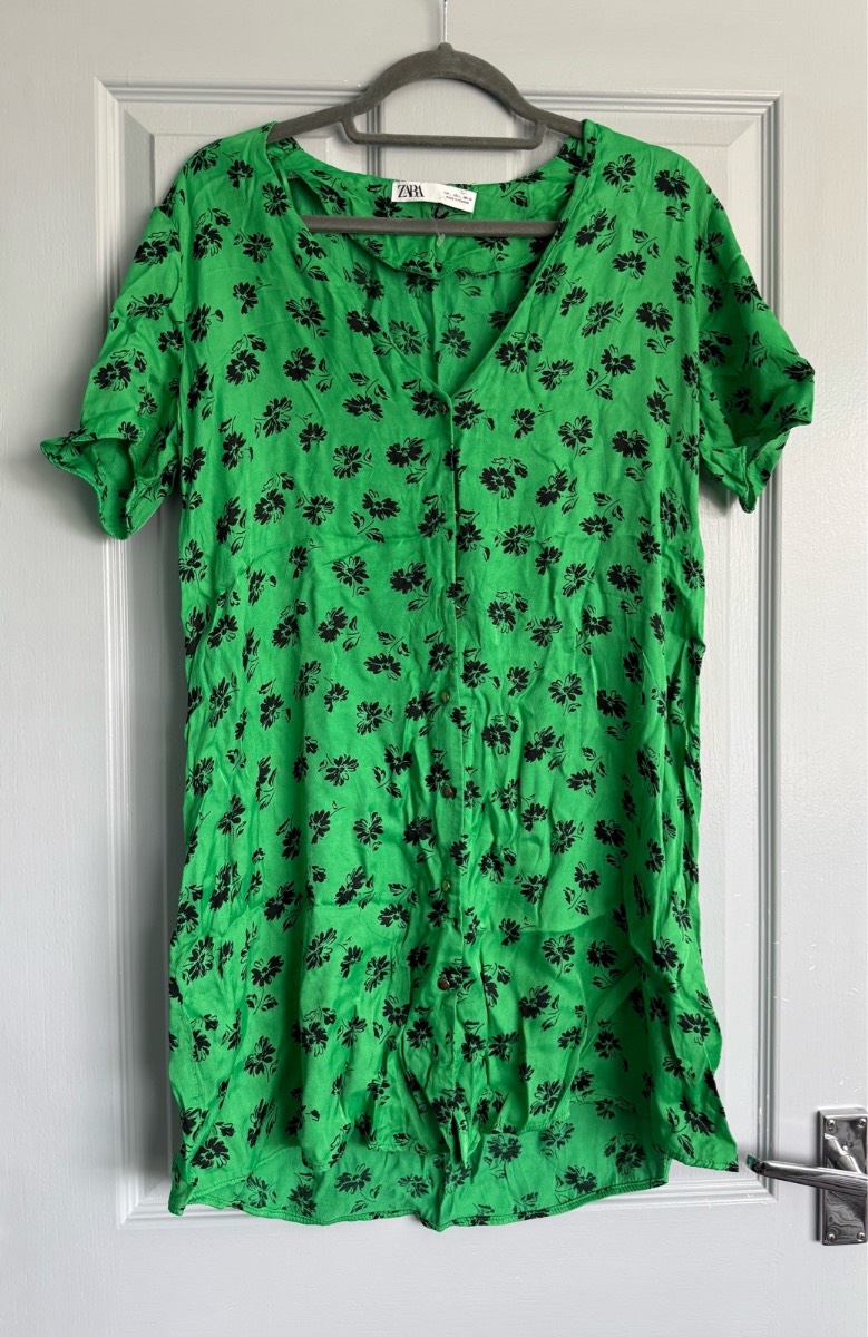 Ladies Green Patterned Zara Summer Dress Size Large