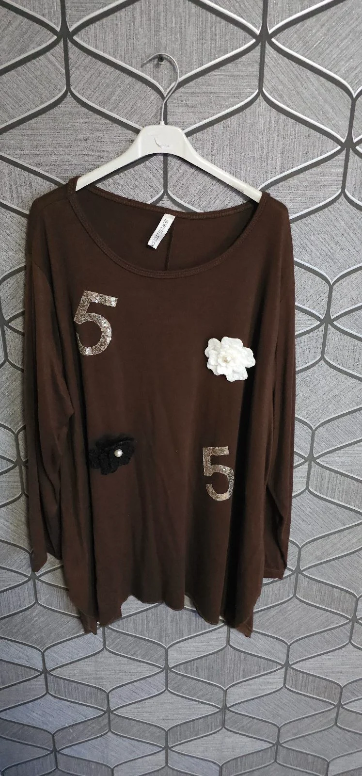 Women Oversized tunic top long sleeve brown one size 8-16