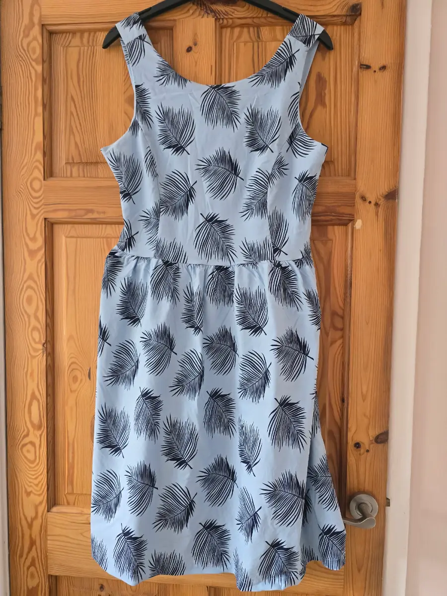 Smashed Lemon Blue Palm Leaf Skater Dress – Size UK 16