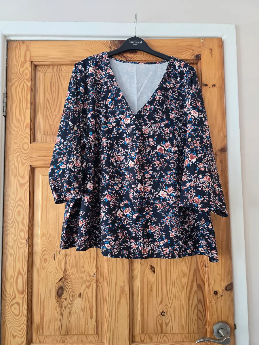 Navy Ditsy Floral Peplum Blouse | Size 2XL / UK 20–22