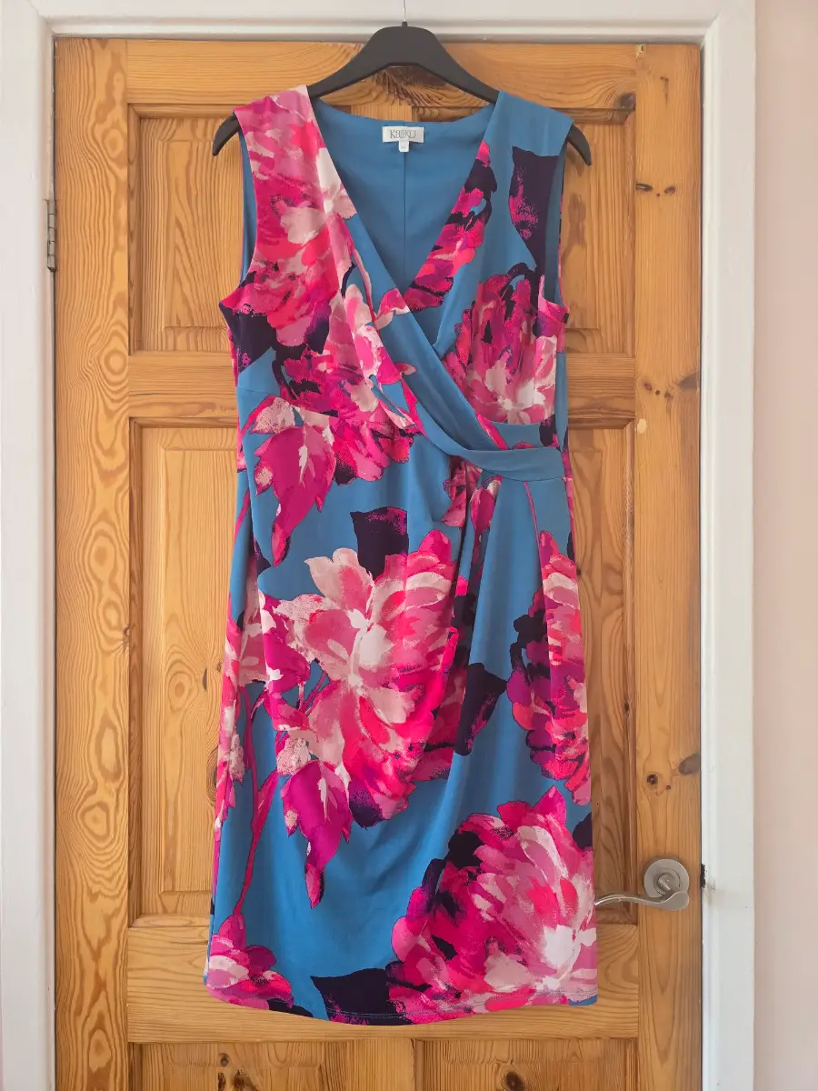 Kaliko Blue & Pink Floral Wrap Dress - Size 16
