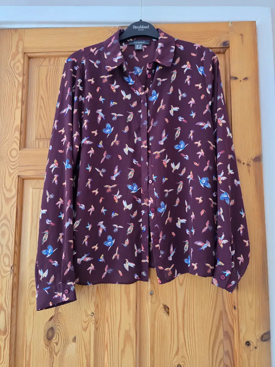 Primark Burgundy Hummingbird Print Shirt – Size 14