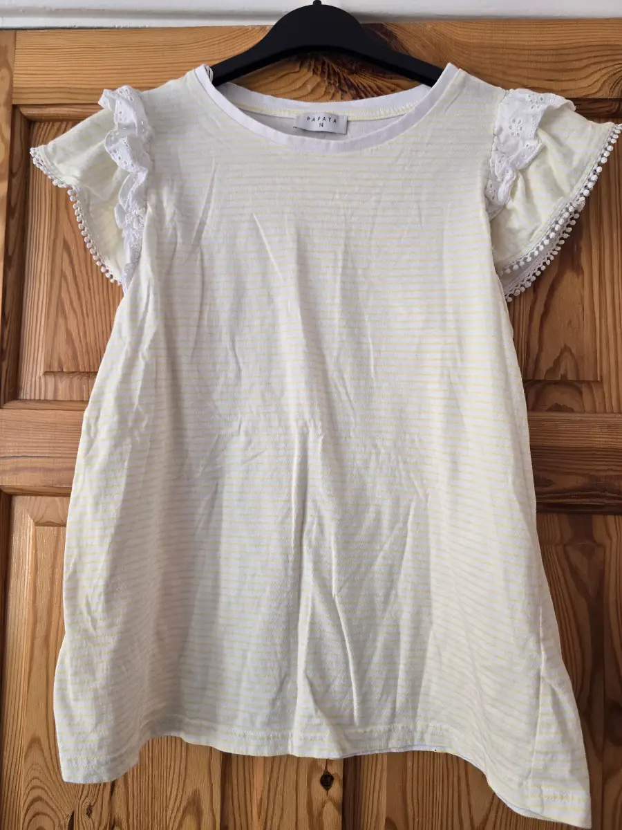 Papaya Pale Yellow Stripe Cotton Top – Size 14