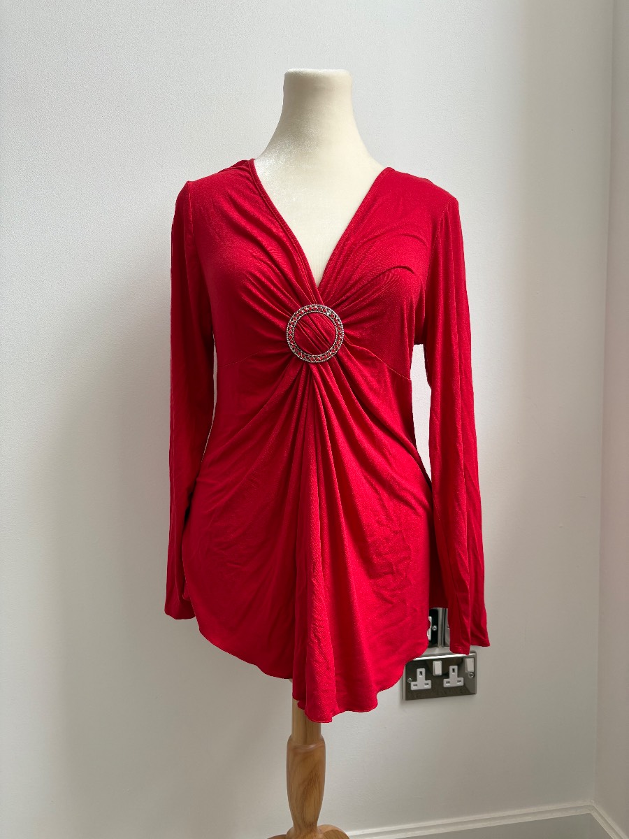 Red vintage Y2K 2000s red buckle long sleeved top UK 14