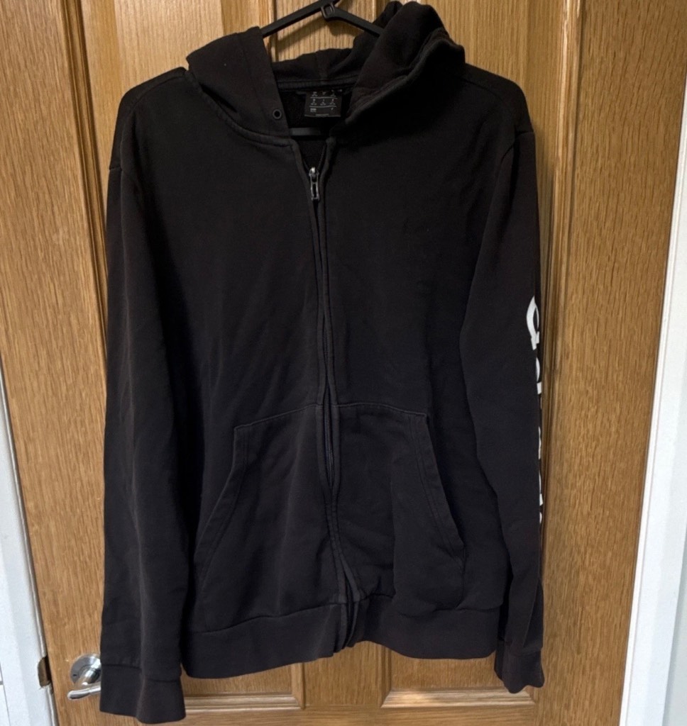 adidas Men's Black Full Zip Hooded Hoodie with Pockets Logo, Size XL