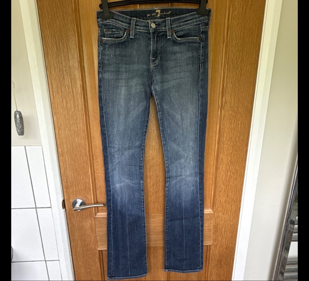 7 For All Mankind Women's Slim Straight Mid Rise Blue Stretch Jeans