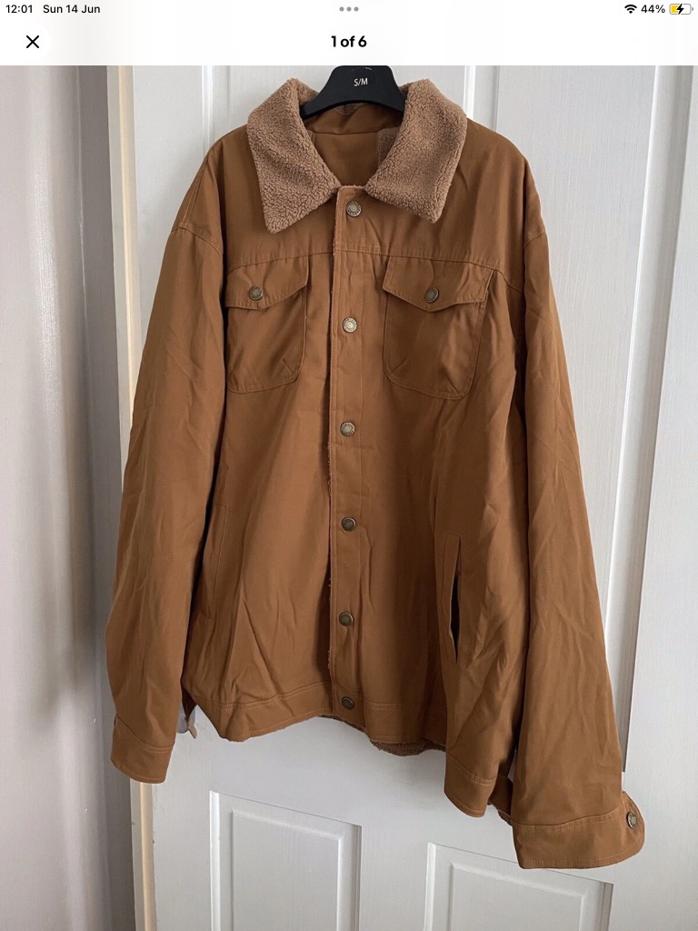 Brand new Mens brown coat faux leather collar - size XL