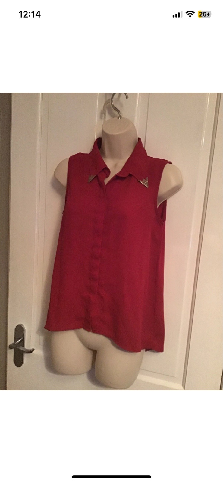 Tokyo Doll Sleeveless Blouse Pink Silver Collar Tips UK 10
