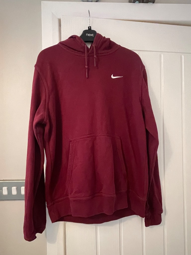 Nike Burgundy Pullover Hoodie Men's M - Classic Swoosh Logo