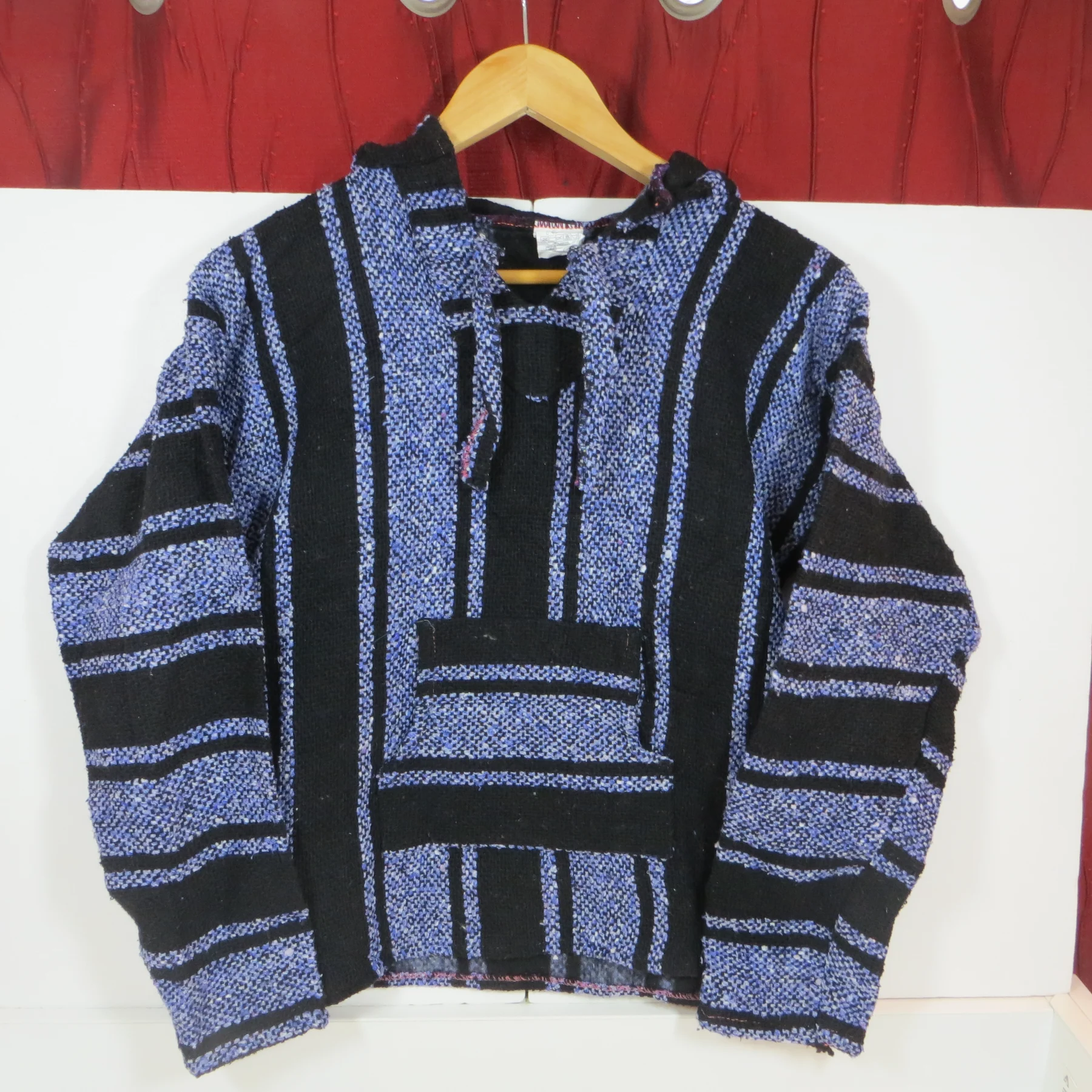 Chavitos Baja Hoodie Pullover Black Purple Striped Size S Mexico Festival Boho
