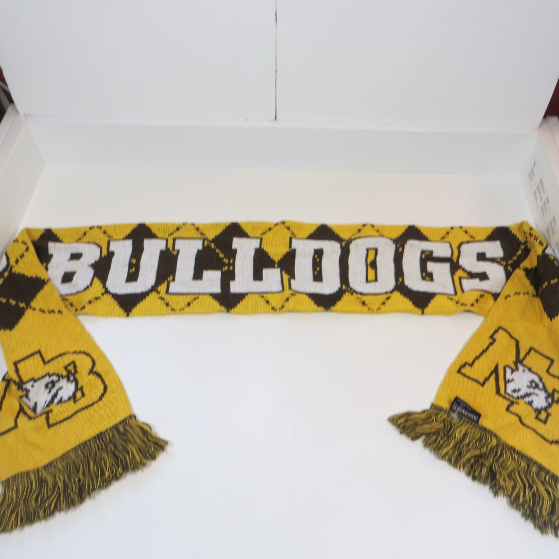 North Bend Bulldogs Scarf Ruffneck Brown Gold Acrylic Knit Football Soccer
