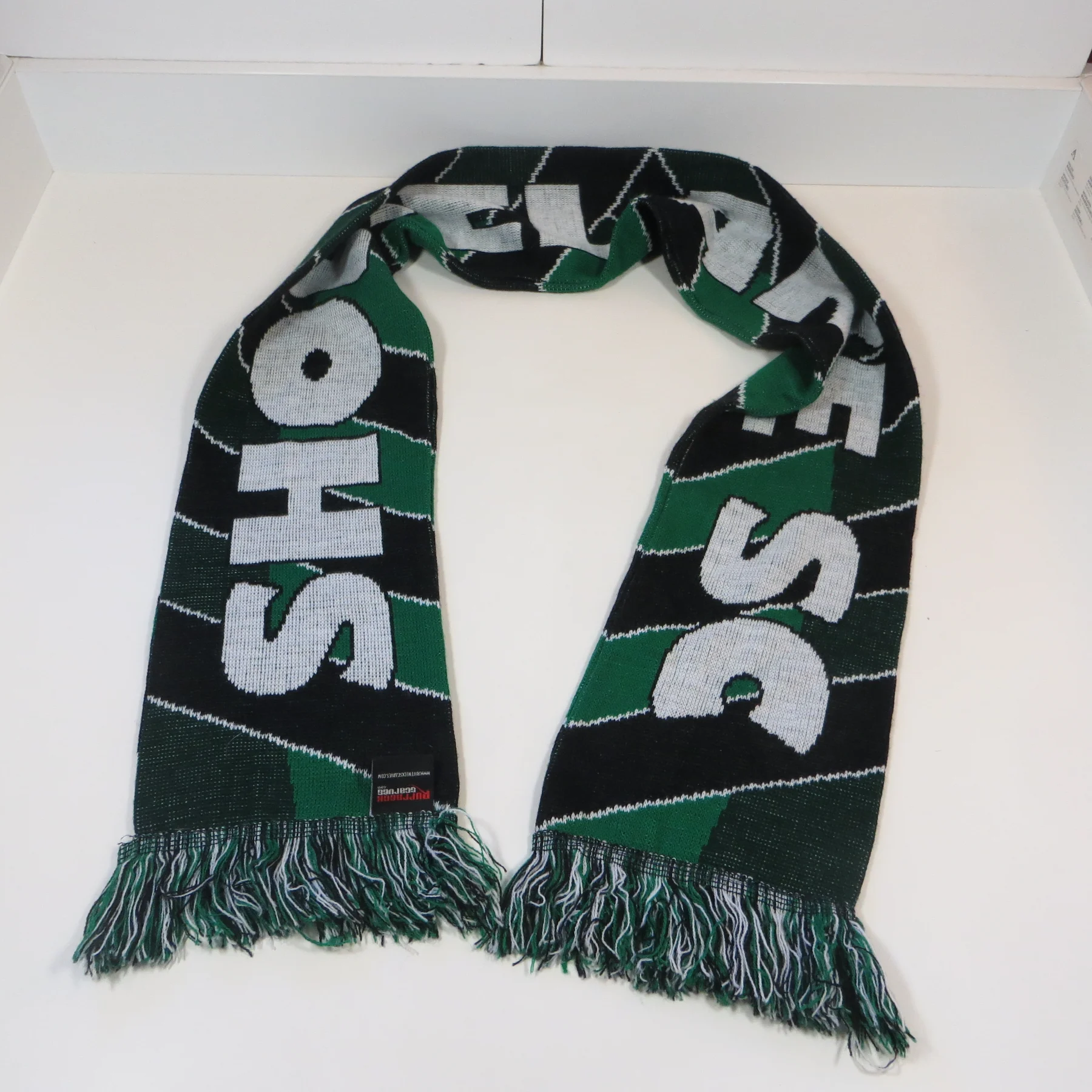 Shorelake Soccer Club Scarf Green Black White Knit Ruffneck Scarves 100% Acrylic