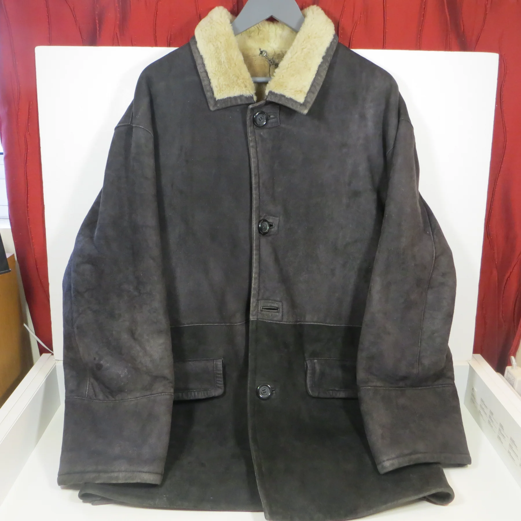 Gino Danielli Leather House Shearling Coat Jacket Vintage Suede Black/Grey XL