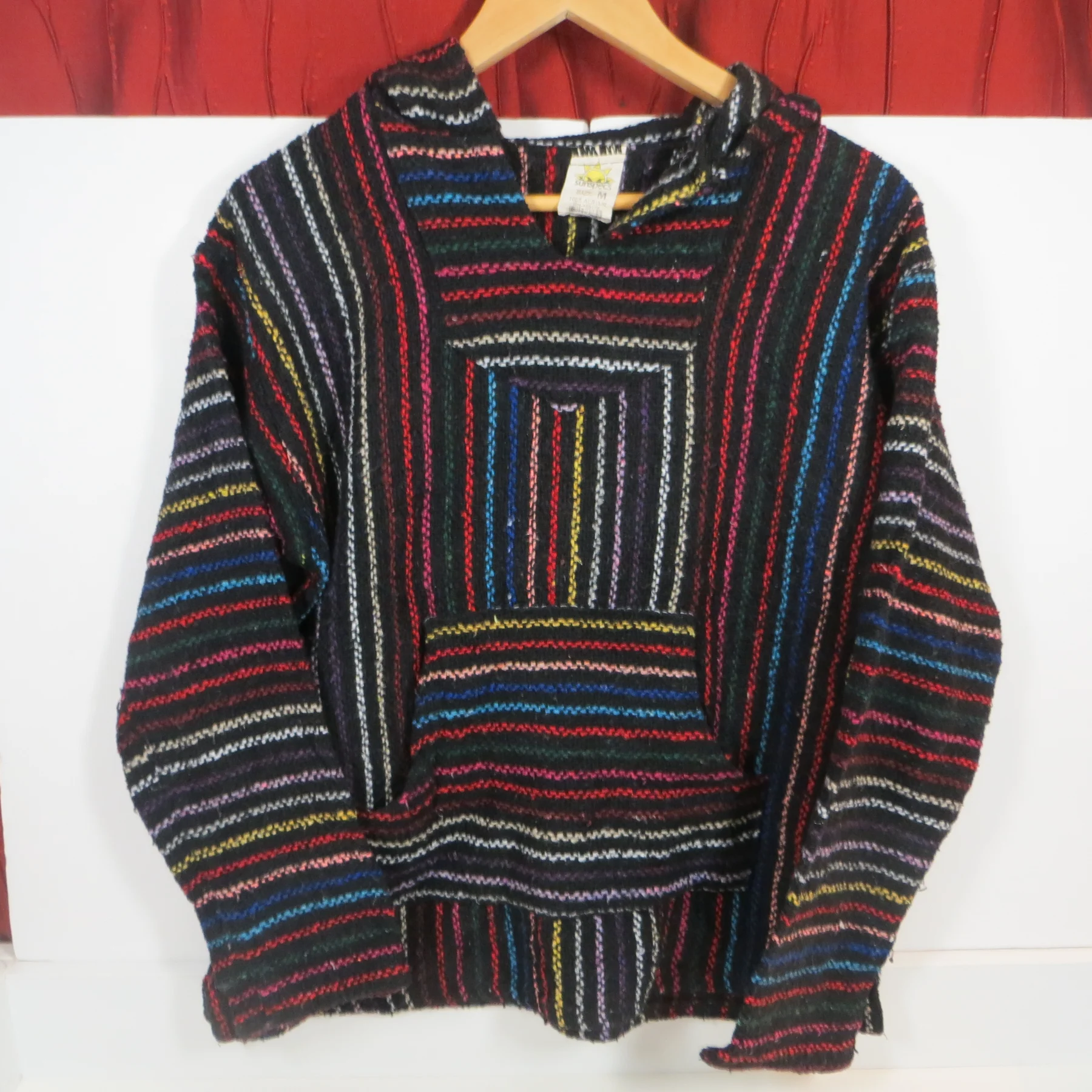 SunSpecs Baja Hoodie Pullover Striped Multicolor Size M Mexico Festival Boho