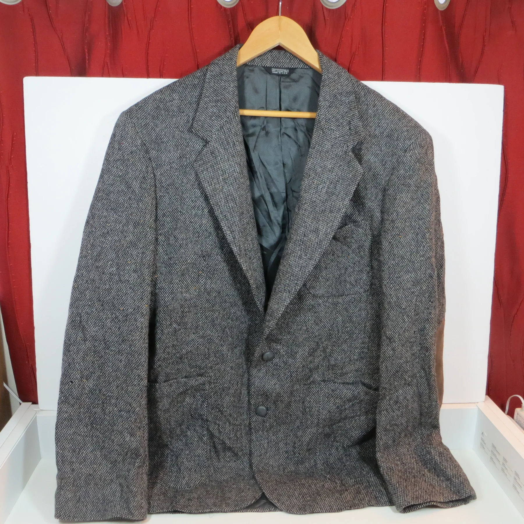 Stuart Hughes Tweed Wool Jacket 42L Grey Houndstooth Elbow Patches Made in USA