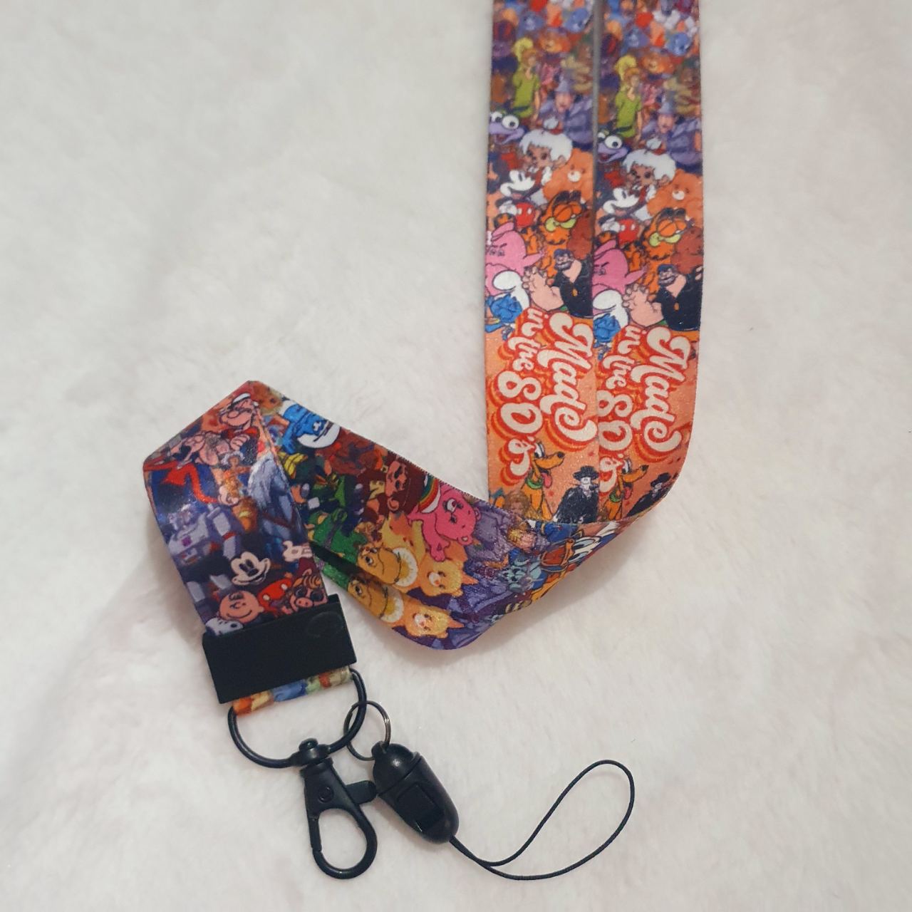 80's Cartoon Themed Lanyard, Retro Style Gift, Snoopy, Mickey, Rainbow Brite, School ID Holder Keys