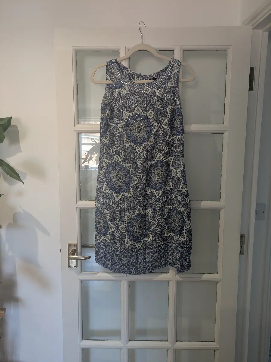M&Co Petite Blue Paisley Shift Dress Size 12