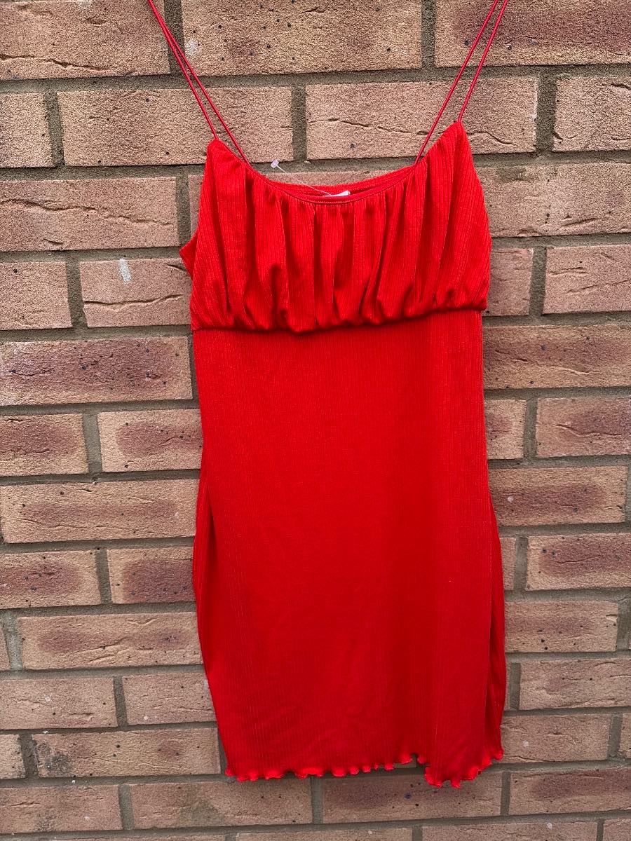 Urban outfitters red ribbed cami mini  dress with ruched bustling UK M
