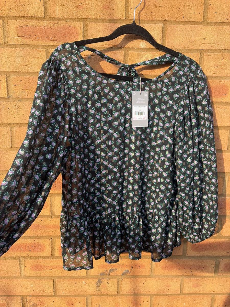 Oliver Bonas sheer blouse with metallic fleck floral print UK 10