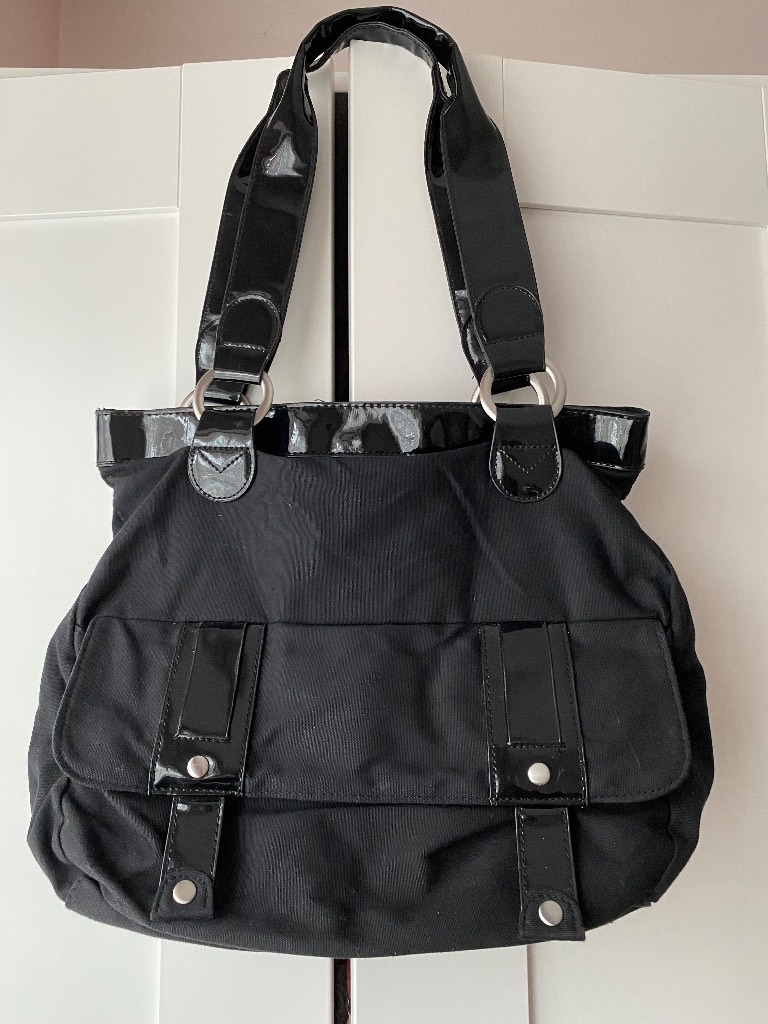 La Redoute Creation Black Canvas & Patent Black & Silver Shoulder Bag Y2K Aesthetic