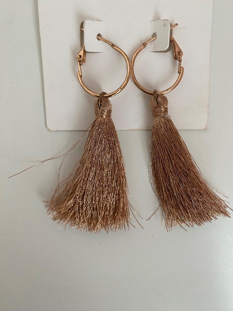 Bronze/Gold Tassel Hoop Earrings Statement Bohemian Drop Earrings Boho Style
