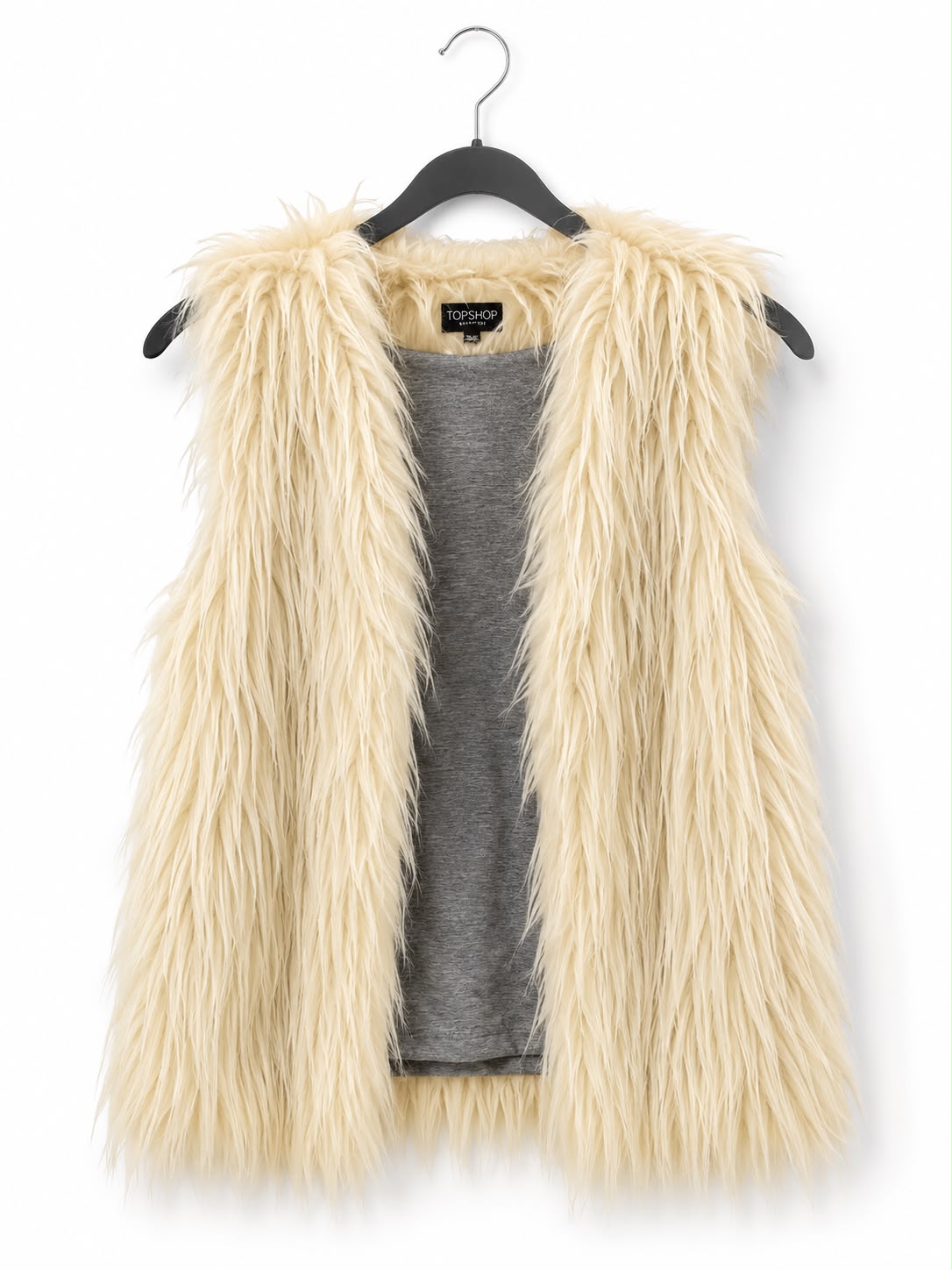 Topshop Cream Longline Faux Fur Gilet | UK 10 | Y2K Autumn Winter Style