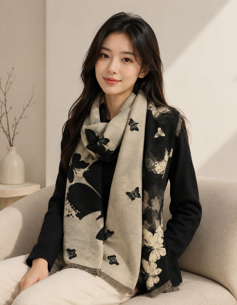 double sided warm scarf/ pashmina style butterfly print New