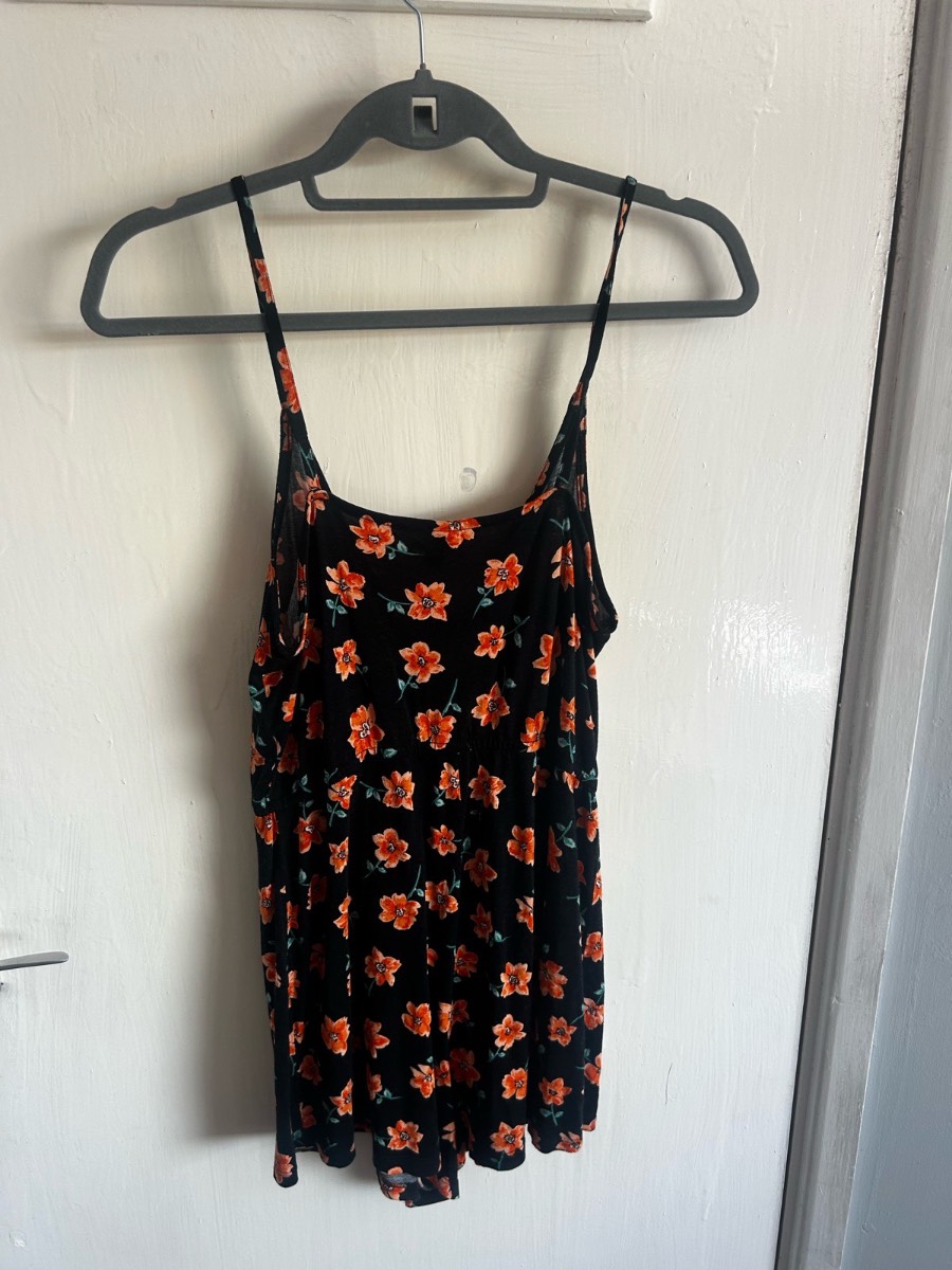 H&M Divided Black Floral Cami Playsuit / Romper – Size UK 10