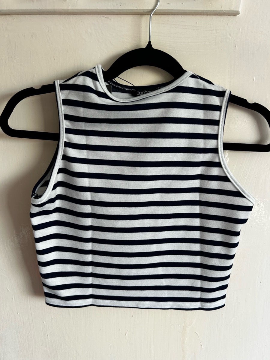 **Boohoo Striped Crop Top Size 14 | Brand New With Tags BNWT Navy White Sleeveless Vest Ribbed **