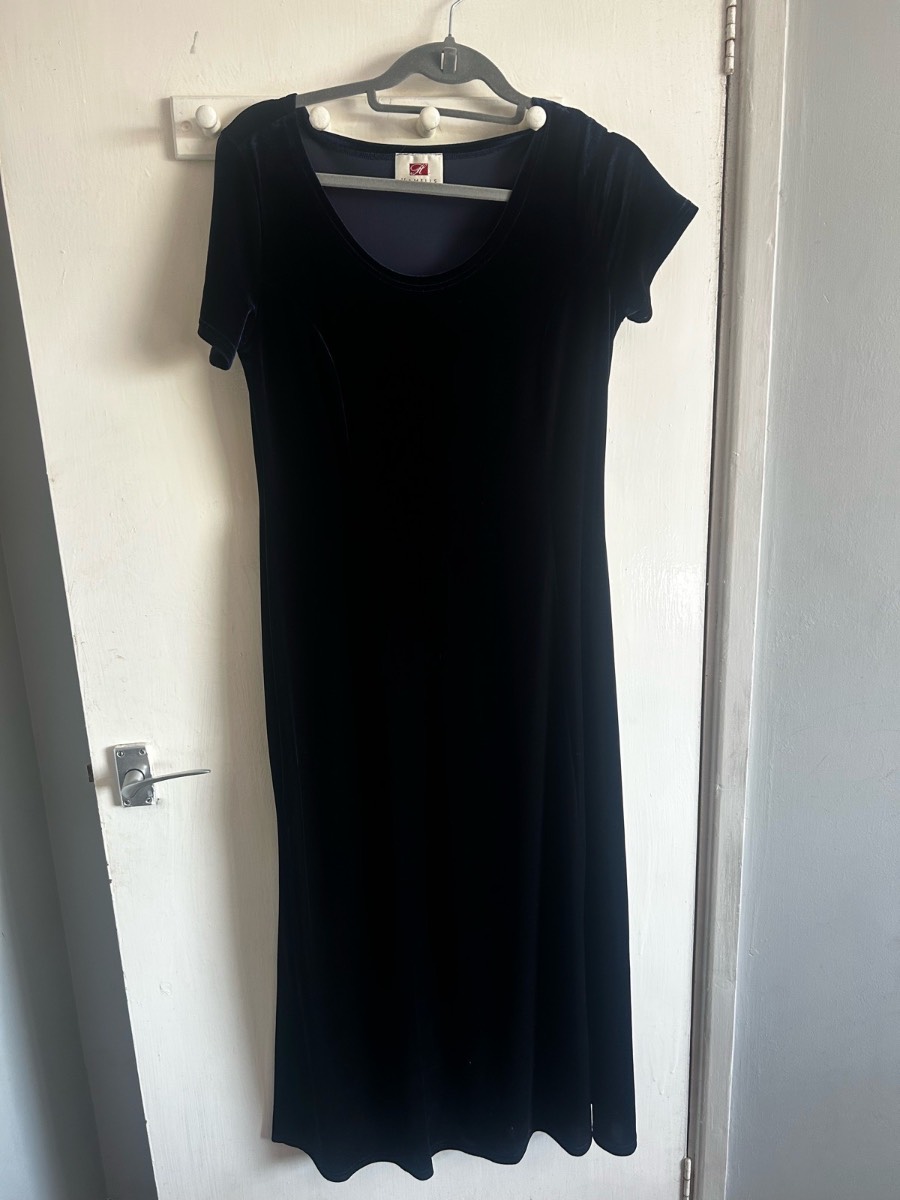 Vintage Hamells Midnight Navy Velvet Maxi Dress - Size 14 | 90s Goth Whimsigoth Evening Party Dress